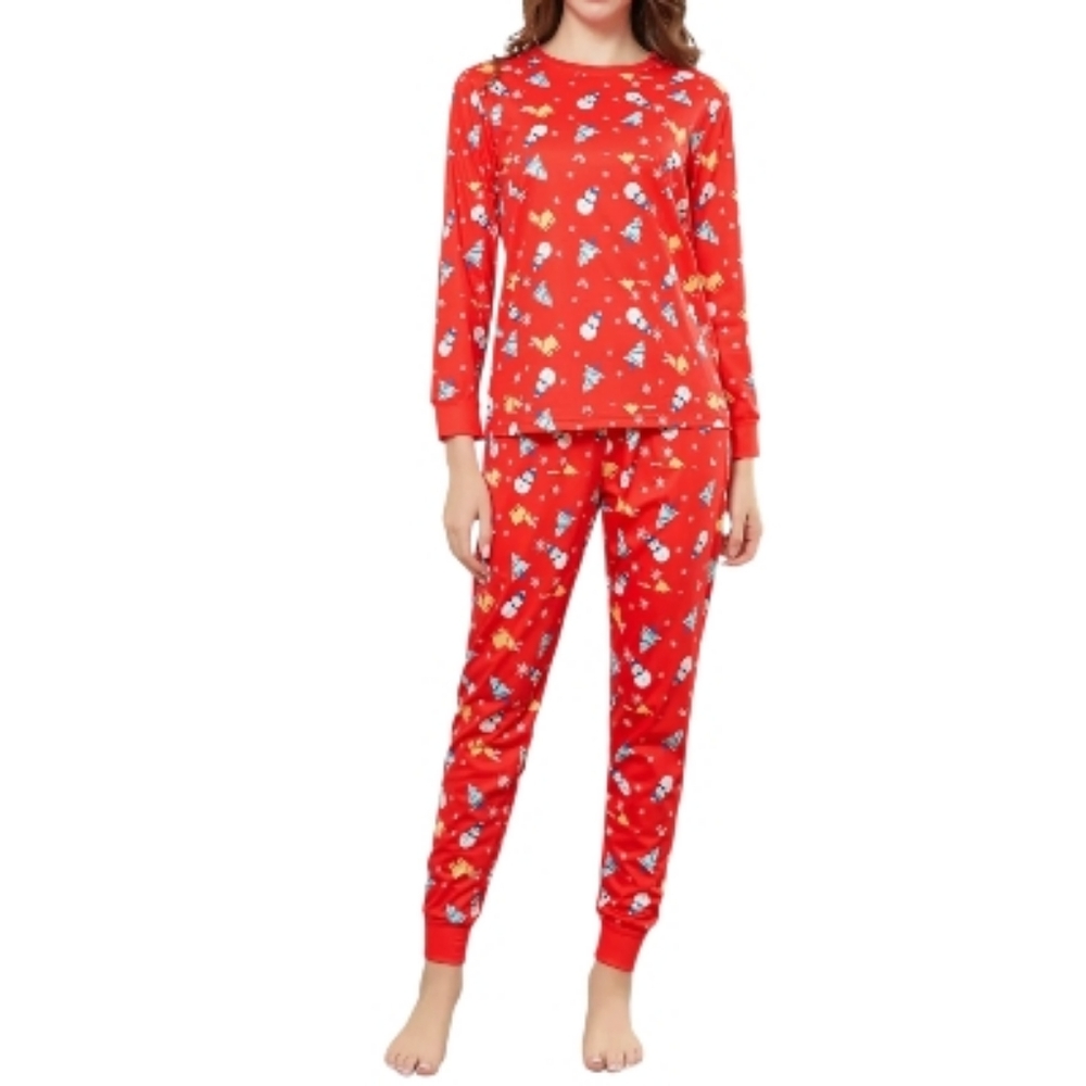 Red Festive Pajama Set with Cute Print